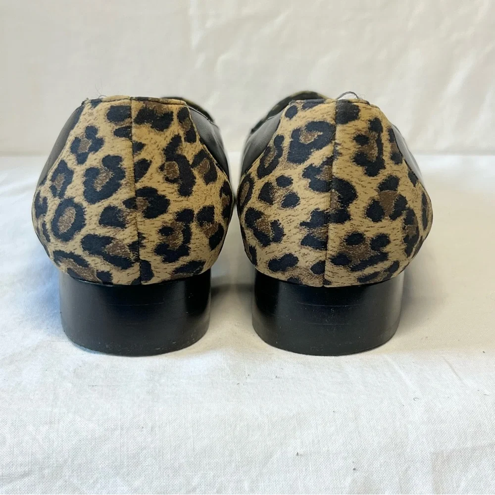 Nordstrom Black Leopard Animal Print Loafers Shoes Womens Size 7.5 N Narrow‎